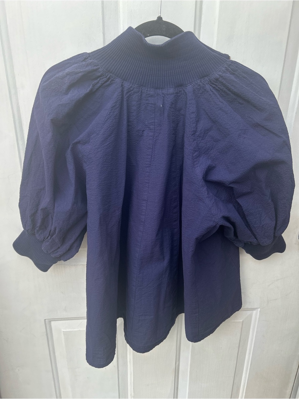 Maeve half zip puff sleeve, Henley blouse blue women L ‘msrp 108$GUC - Picture 8 of 8